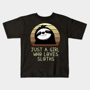 Sloth Girl Retro Kids T-Shirt